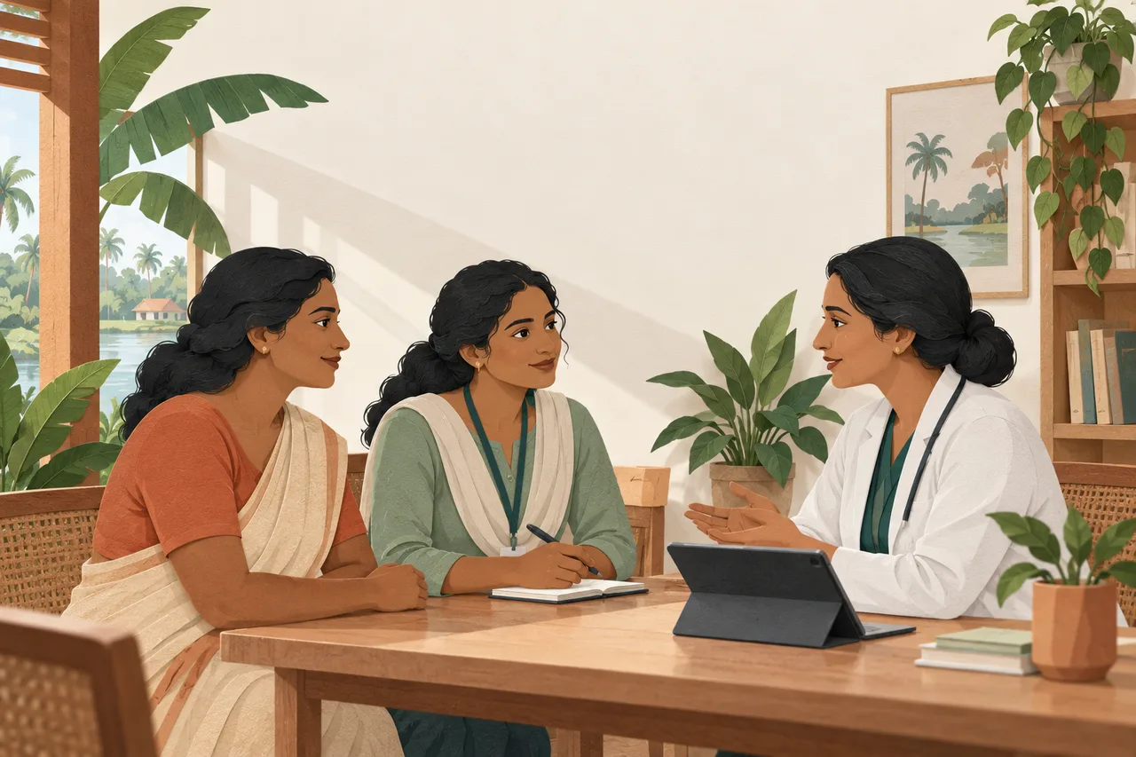 Illustration of a professional listening to a community member